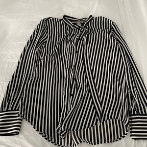 Black & white striped silky button down with ties